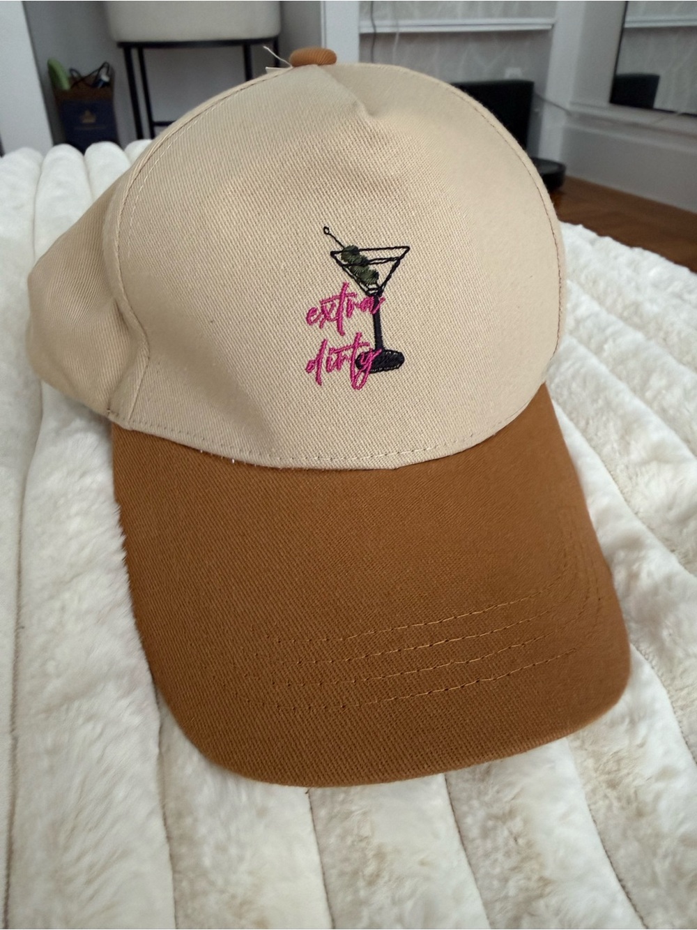 Beige and Brown 'Extra Dirty' Embroidered Hat